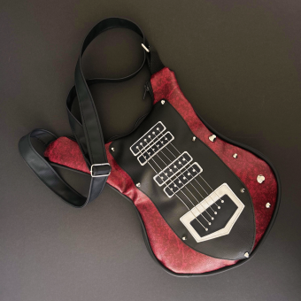 Stringed Sensation – geantă burgundy inspirată de Music Man Majesty, vedere frontală