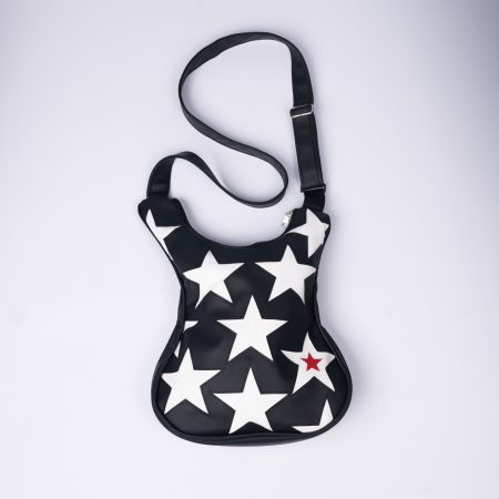 Starstorm – geantă rock cu stele în formă de chitară Geantă damă rock Starstorm cu stele albe și accent roșu